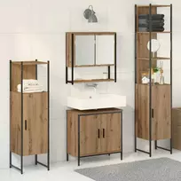 Vonios baldų rinkinys su lentyna 4 pcs Ruda Apdirbta mediena