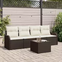 Sodo Sofų Rinkinys su pagalve 5 pcs Ruda ir grietinėlė
