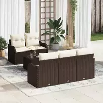 Sodo Sofų Rinkinys su pagalve 6 pcs Ruda ir grietinėlė