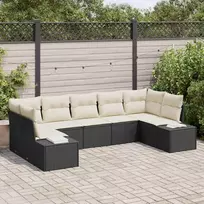 Sodo Sofų Rinkinys 7 pcs Juoda ir kreminė Poli ratanas