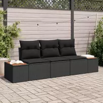 Sodo Sofų Rinkinys su saugykla 3 pcs Juoda Poli ratanas