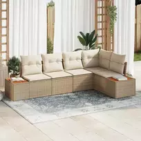 Sodo Sofų Rinkinys su pagalve 5 pcs smėlio ir kreminės spalvos