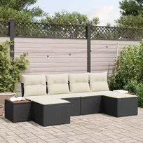 Sodo Sofų Rinkinys 6 pcs Juoda ir kreminė Poli ratanas