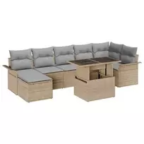Sodo Sofų Rinkinys su pagalve 8 pcs Smėlio Poli ratanas