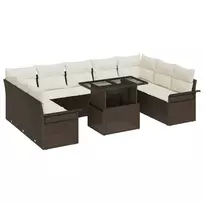 Sodo Sofų Rinkinys su pagalve 10 pcs Ruda Poli ratanas