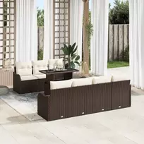 Sodo Sofų Rinkinys su pagalve 8 pcs Ruda Poli ratanas