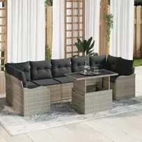 Sodo Sofų Rinkinys su pagalve 8 pcs Šviesiai pilka Poli ratanas