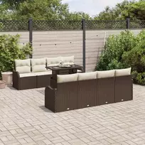 Sodo Sofų Rinkinys su pagalve 9 pcs Ruda Poli ratanas