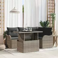Sodo Sofų Rinkinys su pagalve 5 pcs Pilka Poli ratanas