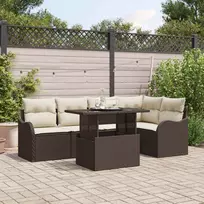 Sodo Sofų Rinkinys su pagalve 6 pcs Ruda Poli ratanas