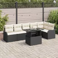 Sodo Sofų Rinkinys su pagalve 7 pcs Juoda Poli ratanas