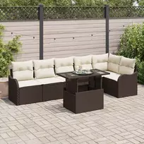 Sodo Sofų Rinkinys su pagalve 7 pcs Ruda Poli ratanas
