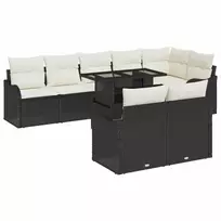 Sodo Sofų Rinkinys su pagalve 9 pcs Juoda Poli ratanas