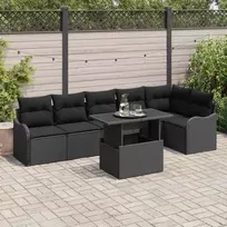 Sodo Sofų Rinkinys su pagalve 7 pcs Juoda Poli ratanas
