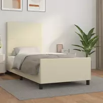 Lovos rėmas su galvūgaliu, kreminis, 90x200cm, dirbtinė oda