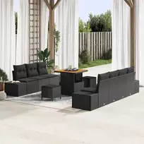 Sodo Sofų Rinkinys su pagalve 10 pcs Juoda Poli ratanas