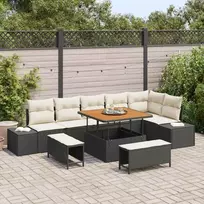 Sodo Sofų Rinkinys su pagalve 9 pcs Juoda Poli ratanas