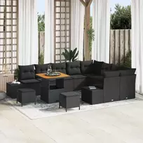 Sodo Sofų Rinkinys su pagalve 12 pcs Juoda Poli ratanas