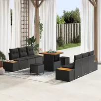 Sodo Sofų Rinkinys su pagalve 9 pcs Juoda Poli ratanas
