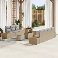Sodo Sofų Rinkinys su pagalve 10 pcs Smėlio Poli ratanas