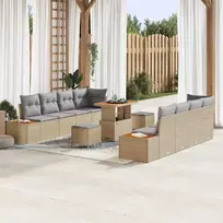Sodo Sofų Rinkinys su pagalve 11 pcs Smėlio Poli ratanas