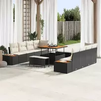 Sodo Sofų Rinkinys su pagalve 11 pcs Juoda Poli ratanas