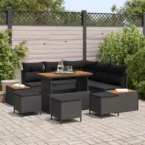 Sodo Sofų Rinkinys su pagalve 9 pcs Juoda Poli ratanas