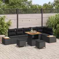 Sodo Sofų Rinkinys su pagalve 9 pcs Juoda Poli ratanas