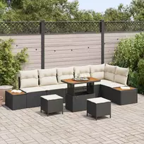 Sodo Sofų Rinkinys su pagalve 9 pcs Juoda Poli ratanas