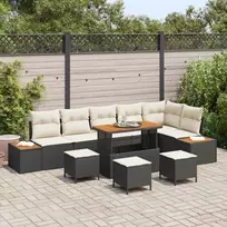 Sodo Sofų Rinkinys su pagalve 10 pcs Juoda Poli ratanas