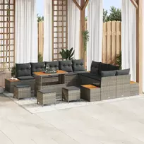 Sodo Sofų Rinkinys su pagalve 14 pcs Pilka Poli ratanas
