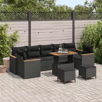 Sodo Sofų Rinkinys su pagalve 10 pcs Juoda Poli ratanas