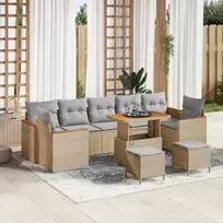 Sodo Sofų Rinkinys su pagalve 10 pcs Smėlio Poli ratanas