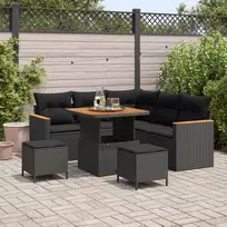 Sodo Sofų Rinkinys su pagalve 8 pcs Juoda Poli ratanas