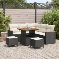 Sodo Sofų Rinkinys su pagalve 8 pcs Juoda Poli ratanas