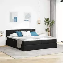 LED saugojimo lova su čiužiniu Juoda 180 x 200 cm Audinys