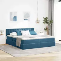 LED saugojimo lova su čiužiniu Tamsiai mėlyna 180 x 200 cm