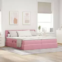 LED saugojimo lova su čiužiniu Rožinė 180 x 200 cm Aksomas