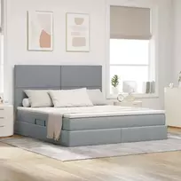 LED saugojimo lova su čiužiniu Šviesiai pilka 180 x 200 cm
