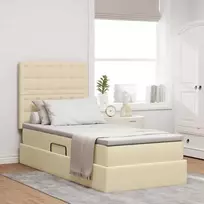 LED saugojimo lova su čiužiniu Kremas 90 x 190 cm Audinys