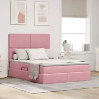 LED saugojimo lova su čiužiniu Rožinė 140 x 200 cm Aksomas