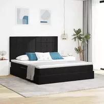 LED saugojimo lova su čiužiniu Juoda 180 x 200 cm Aksomas