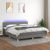 Lova su spyruoklėmis/čiužiniu/LED, pilka, 180x200 cm, audinys
