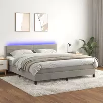 Lova su spyruokliniu/čiužiniu/LED, šviesiai pilka, 160x200cm, aksomas