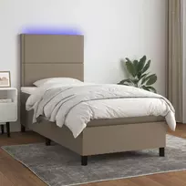 Lova su spyruoklėmis/čiužiniu/LED, taupe, 100x200 cm, audinys