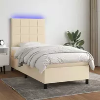 Lova su spyruoklėmis/čiužiniu/LED, kreminė, 100x200 cm, audinys