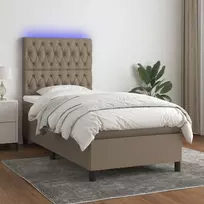 Lova su spyruoklėmis/čiužiniu/LED, taupe, 100x200 cm, audinys