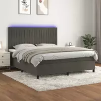 Lova su spyruoklėmis/čiužiniu/LED, pilka, 180x200cm, aksomas