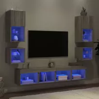 Sieninė TV sekcija su LED, 8 dalių, pilka ąžuolo, mediena