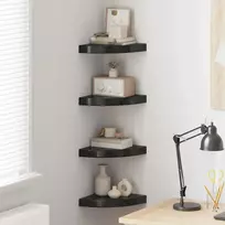 Pakabinamos kampinės lentynos, 4vnt., juodos, 25x25x3,8cm, MDF